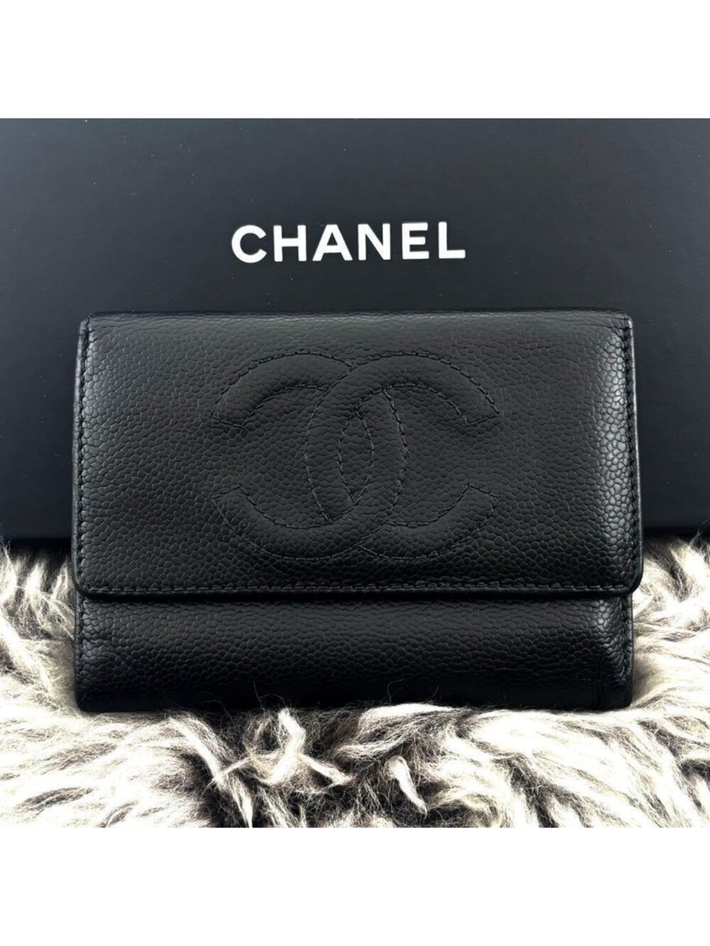Chanel Wallet Coco Stitch Caviar Trifold